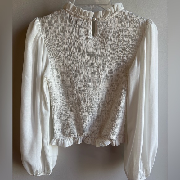 Petal Roz White Ruched long sleeve chiffon top women’s small blouse - Picture 6 of 11